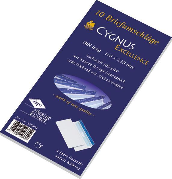 Elepa Envelopes Cygnus Excellence DIN long, white, paper: 100 gr/sqm, glue: pressure-sensitive, without (DL, 10 x)
