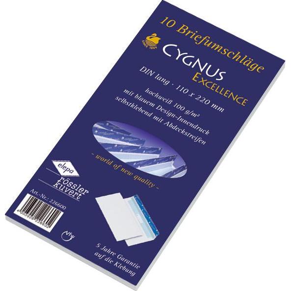 Elepa, Briefumschlag, Briefumschläge Cygnus Excellence DIN lang, weiss, Papier: 100 gr/qm, Leim: druckempfindlich, ohne ...
