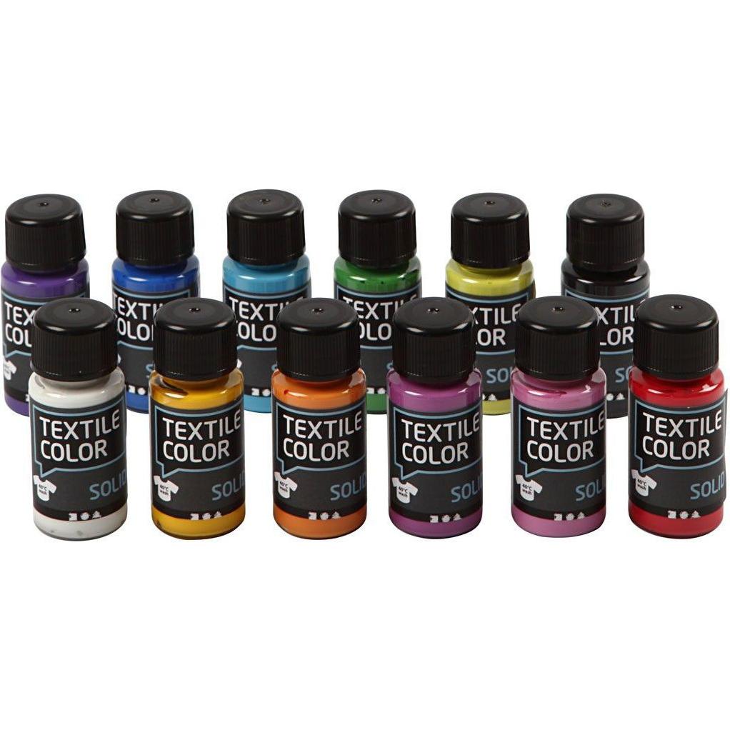 Creativ Company, Künstlerfarbe + Bastelfarbe, Dekkende Textielverf - Set van 12 Kleuren, 50ml (Sortierte Farben, 50 ml)