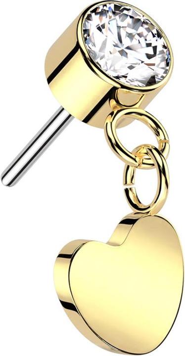 Image du produit Star Piercing Threadless cylindre plaqué or cristal argent pendentif coeur plaqué or (sans laiton, Titane)