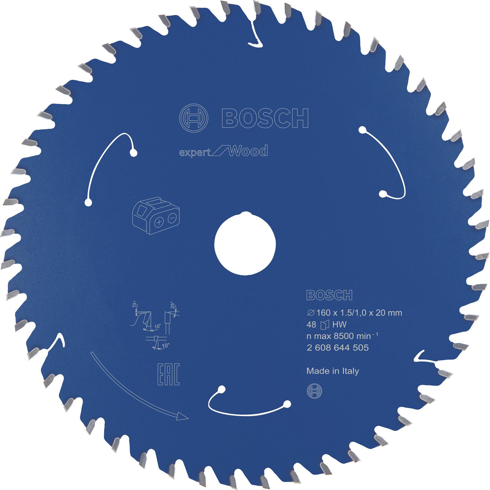 Bosch Professional Zubehör, Sägeblatt, Akku-Kreissägeblatt Expert for Wood, 160 x 1,5/1 x 20, 48 Zähne