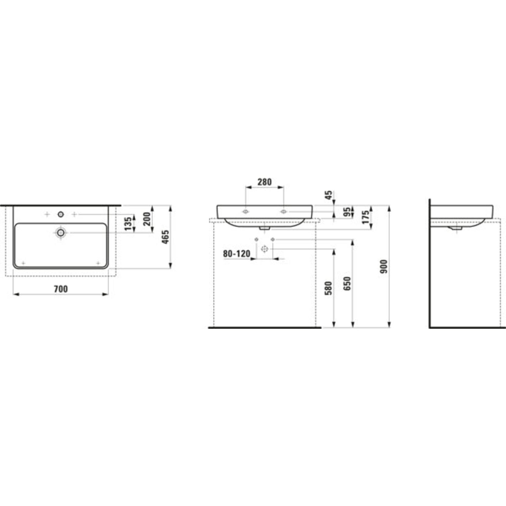 Thumbnail - Laufen, Waschbecken, Aufsatzwaschtisch PRO S 700x465mm m ÜL 1 HL-Ausf. weiss LCC (465 mm, 700 mm)