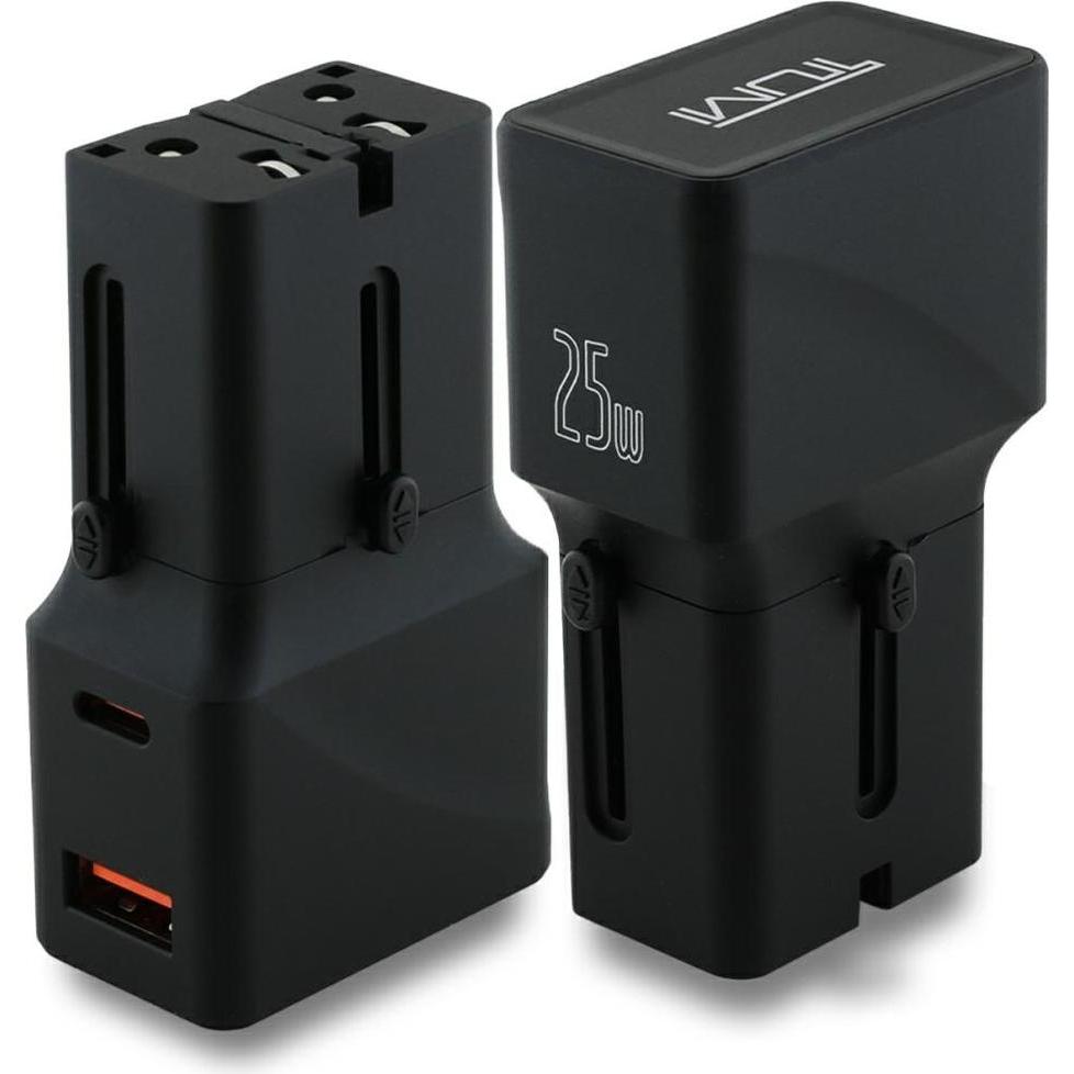 Tumi Power Charger Travel Adapter 25W USB-C / USB-A black (25 W), Caricatore USB, Nero