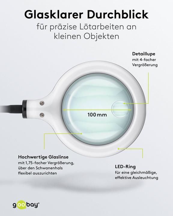 Image du produit Goobay Löthilfe mit Lupenleuchte und Schwanenhals-Armen (Lampe loupe)