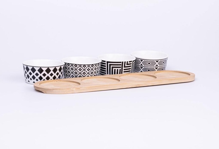 Actual product image Excellent Houseware Bamboo tray with 4 ceramic bowls
