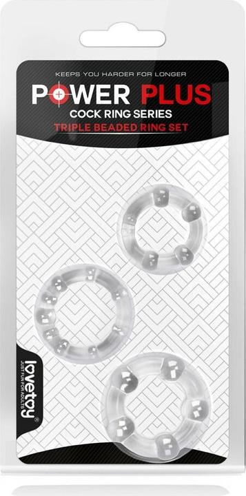 Actual product image Lovetoy 3-Pack Penis Ring Power Plus Triple Clear