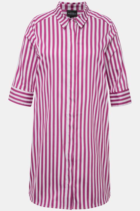 Actual product image Ulla Popken Longline Striped Button Down Blouse (54)
