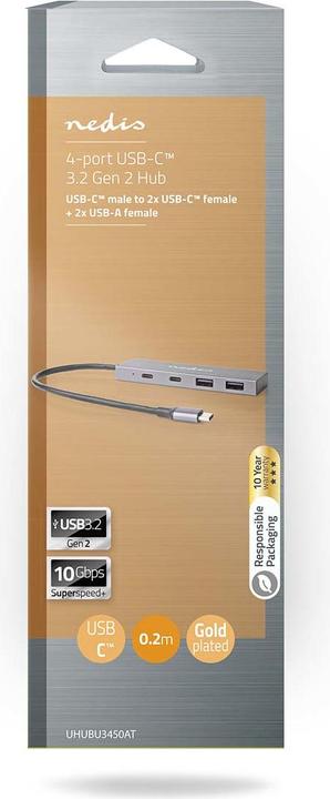 Produktbild Nedis USB-Hub | 1x USB-C™ 3.2 Gen 2 Male | 2x USB-A 3.2 Gen 2 Female / 2x USB-C™ 3.2 Gen 2 Female | (USB-C, 4 Ports)