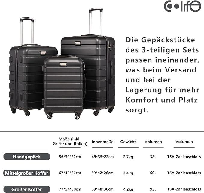 Actual product image Coolife Premium Hartschalenkoffer mit TSA-Schloss (60 l)