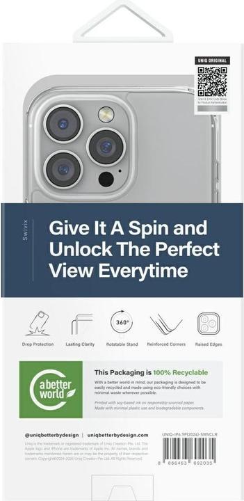 Immagine prodotto Uniq Swivix 360 Rotating Kickstand Case for iPhone 16 Pro Max - Clear (Apple iPhone 16 Pro Max)