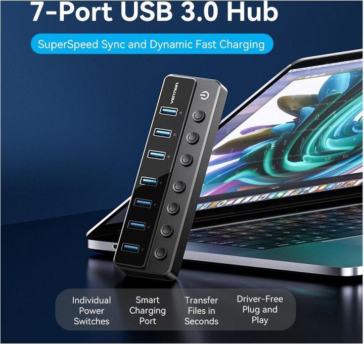 Image du produit Vention Hub de port USB 3.0 7 en 1 (USB-C, 7 ports)
