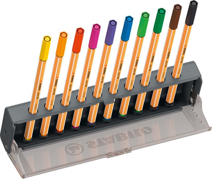Produktbild STABILO Point 88 10er Klicketui (Blau, Braun, Gelb, Grün, Hellgrün, Orange, Rosa, Rot, Schwarz, Violett, 10x)