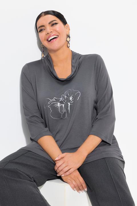 Produktbild Ulla Popken Shirt, Metallic-Druck, Wasserfall-Ausschnitt, 3/4-Arm (46, 48)