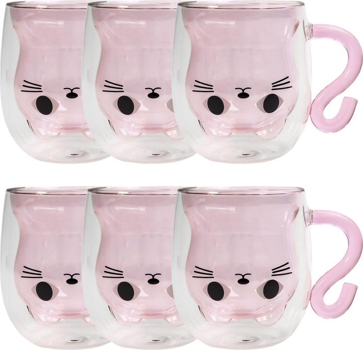 Produktbild Intirilife Doppelwandiges Thermo Glas Set Design Katze (0.20 l, 6x)