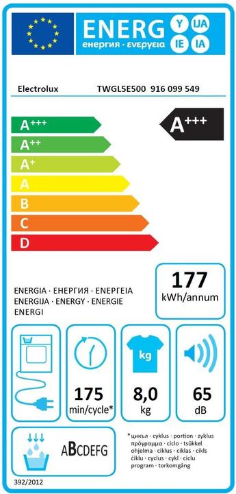 Label énergétique Electrolux TWGL5E500 (8 kg, Modifiable)