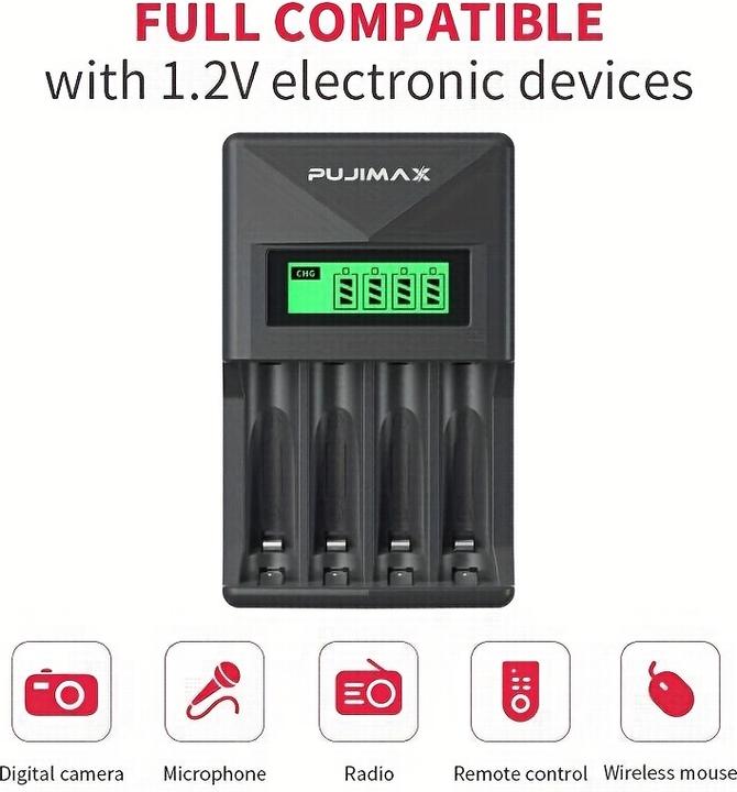 Produktbild PhoneLook Schnellladegerät 4-fach mit LCD-Display für AA/AAA Batterien (AA, AAA)