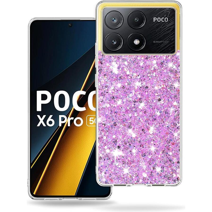 Techsuit - Sparkly Glitter - Xiaomi Poco X6 Pro - Magenta (Xiaomi Poco X6 Pro), Cover smartphone, Pink