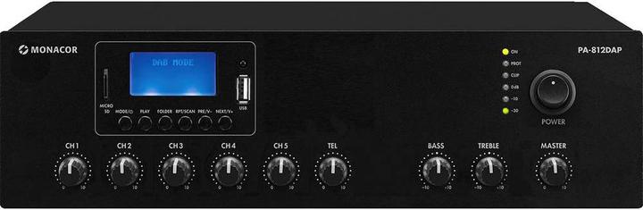 Monacor ELA-Mono-Class-D-Mischverstärker 120 W, MP3, USB/SD, FM, DAB+, BT (Röhren-Verstärker)