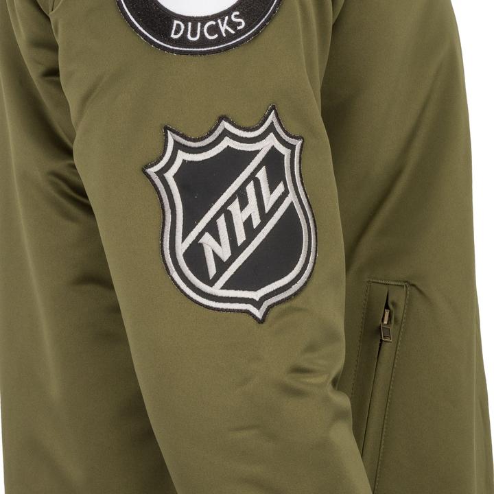 Immagine prodotto Mitchell & Ness Bomber in raso M&N - PATCHES Anaheim Ducks olive - L (L)