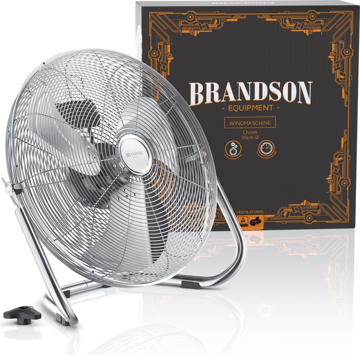 Produktbild Brandson Windmaschine 30cm Ø, Ventilator im Retro Stil, Bodenventilator, hoher Luftdurchsatz, silber (66 dB)