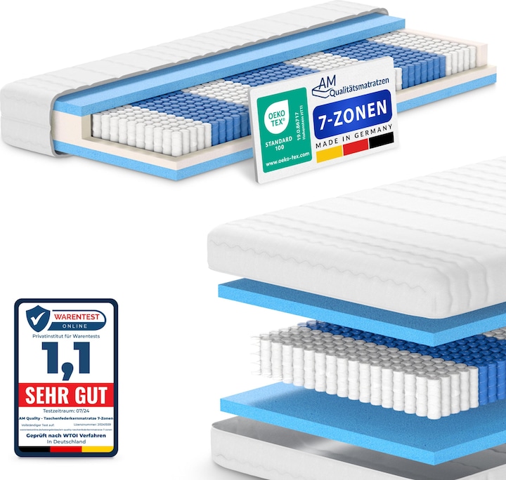 Produktbild AM Qualitätsmatratzen 1000 Federn 7-Zonen Taschenfederkern (90 x 210 cm, Federkern)
