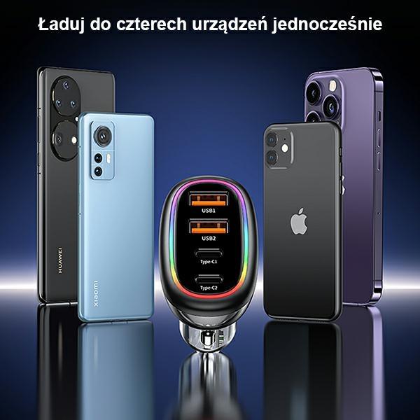 Produktbild Usams Ład. sam. 2xUSB-C 2xUSB-A C34 120W Fast Charge czarny/black CC169CC02 (US-CC169) (120 W)