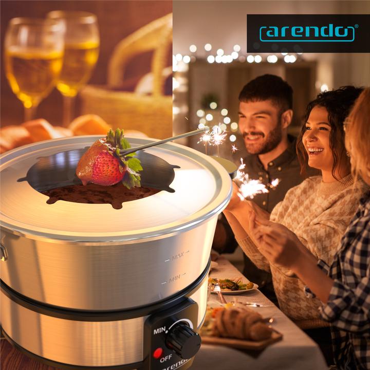 Produktbild Arendo Fondueset Edelstahl für 8 Personen - Fondue elektrisch - 1000 W Heizplatte - Set mit 8 Gabeln (Fondue Chinoise, Fondue Bourguignonne)