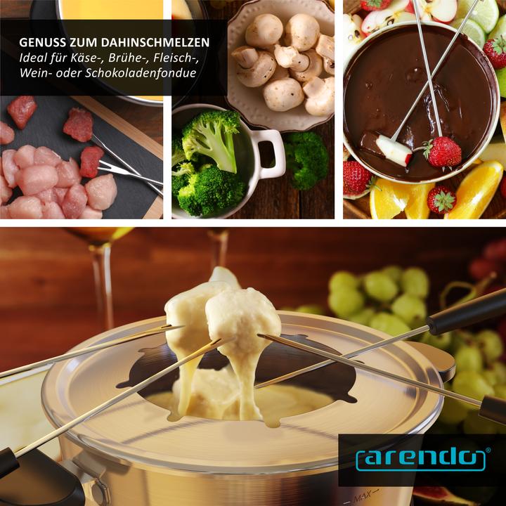 Produktbild Arendo Fondueset Edelstahl für 8 Personen - Fondue elektrisch - 1000 W Heizplatte - Set mit 8 Gabeln (Fondue Chinoise, Fondue Bourguignonne)