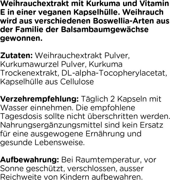 Nährwerte und Zutaten Kanela Weihrauch & Kurkuma Kapseln (100 Stk) (100 Stück, Kapseln)