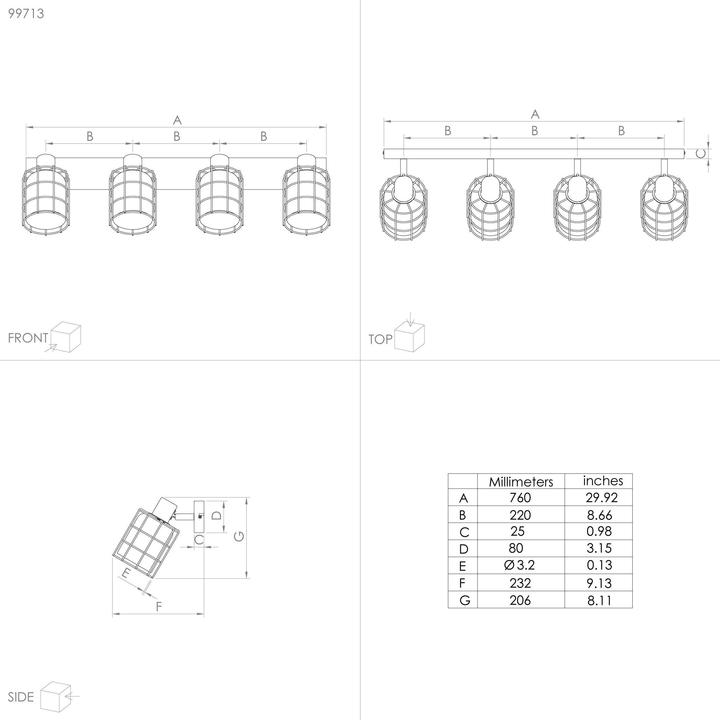 Produktbild EGLO Deckenleuchte CONSACA 4x E27 Schwarz (E27)