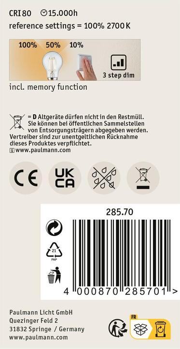 Produktbild Paulmann Allgebrauchslampe (E27, 4.50 W, 470 lm, 1 x, F)
