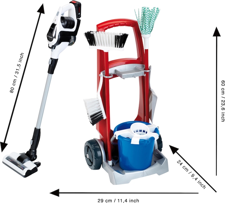 Actual product image Theo Klein 6806 Cleaning Trolley with vacuum cleaner Bosch Unlimited I Robust broom trolley made of high-qualit