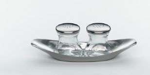 Produktbild WMF Salz und Pfefferstreuer Set Teller 3tlg Max & Moritz Wagenfeld Edelstahl matt (Salz, Pfeffer)