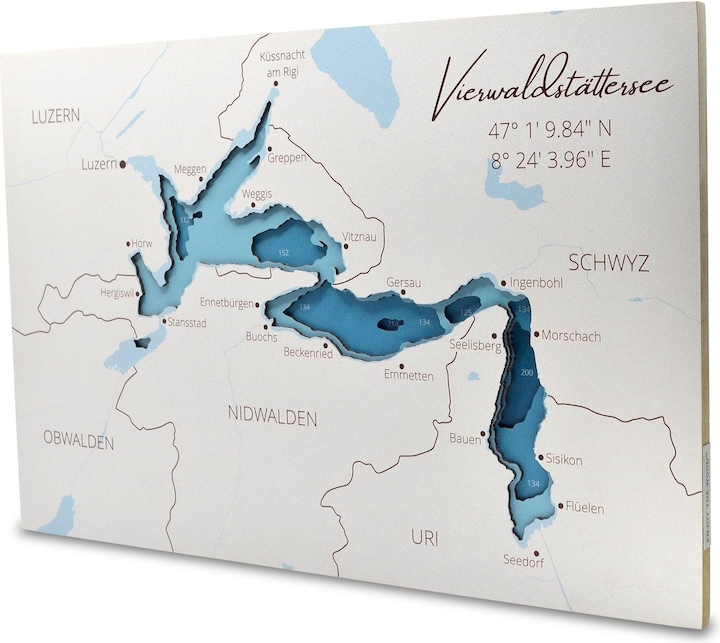 Enjoy The Wood Lake Lucerne - Lake map made of wood (30 x 45 cm)