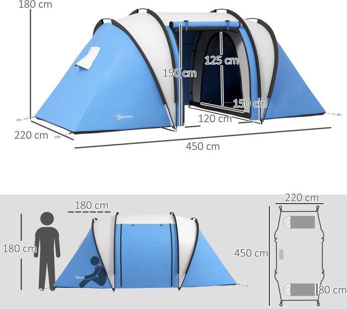 Immagine prodotto Swisshandel24 Campingzelt für 4-5 Personen leicht wasserabweisend Familienzelt mit 3 Zimmer, 3000mm WS (Tenda a tunnel, 4 persone)
