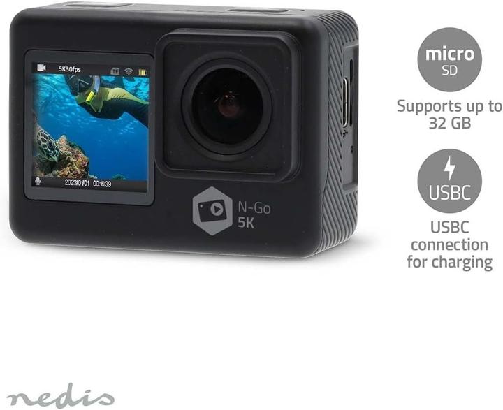 Produktbild Nedis Action Cam | Dualer Bildschirm | 5K@30fps | 16 MPixel | Wasserdicht bis: 30.00 m | 80 min | Wi (30p)
