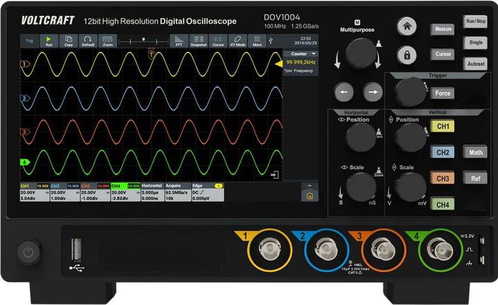 Actual product image Voltcraft DOV1004 Digital-Oszilloskop 100 MHz 4-Kanal 1.25 GSa/s 50 Mpts 12 Bit (CAT II)