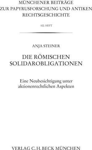 Produktbild Die römischen Solidarobligationen (Deutsch, Anja Steiner, 2009)