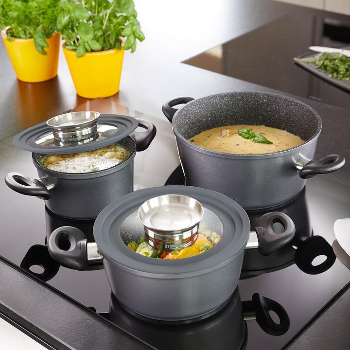 Actual product image Stoneline Universal glass lid, with silicone rim, aroma knob for a diameter of 16/18/20 cm (20 cm, Glass, Plastic)