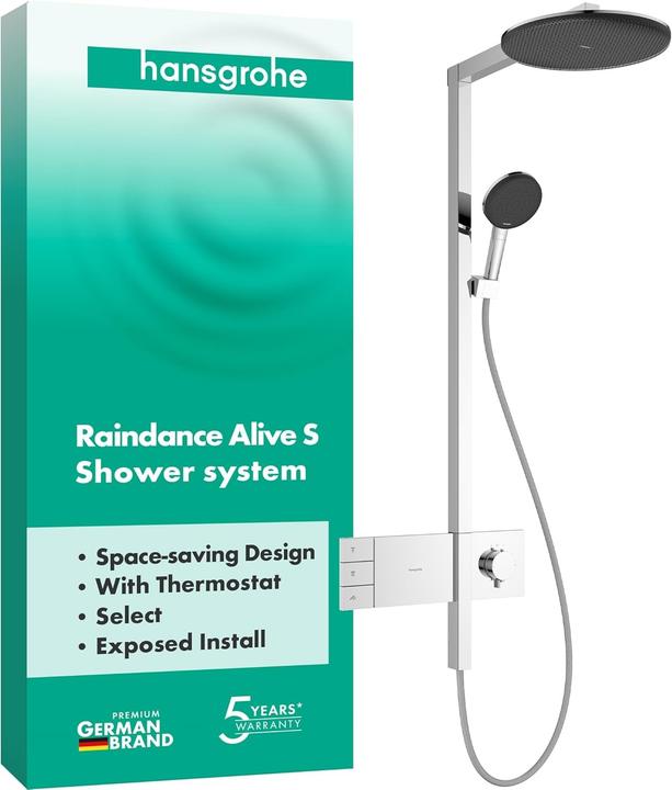 Actual product image hansgrohe Raindance Alive S Thermostatic Shower System with Rain and PowderRain Jets