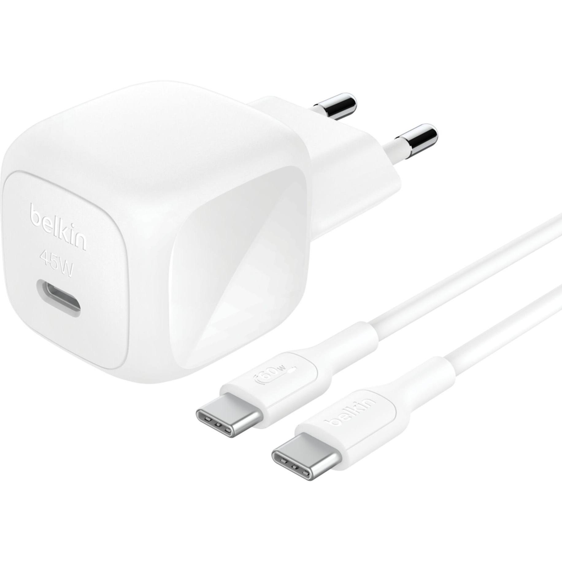 Belkin BoostCharge 45 W USB-C con PD, cavo USB-C incluso (45 W), Caricatore USB, Bianco