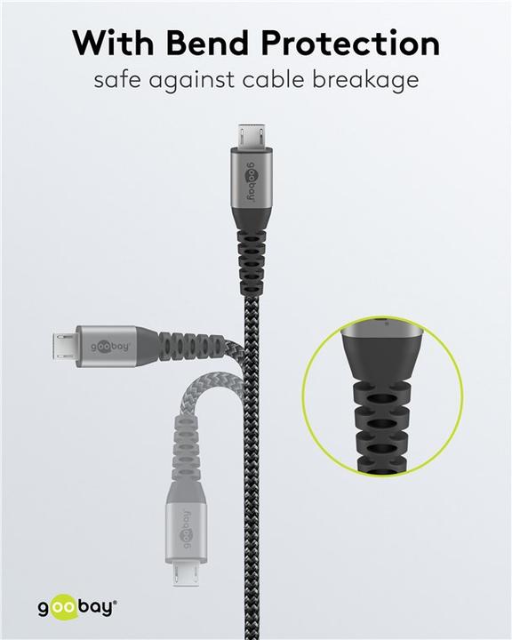 Immagine prodotto Goobay Cavo tessile da micro USB a USB-A con spine in metallo (grigio spazio/argento) 2 m, 2 m, nero-grigio (2 m, USB 2.0)