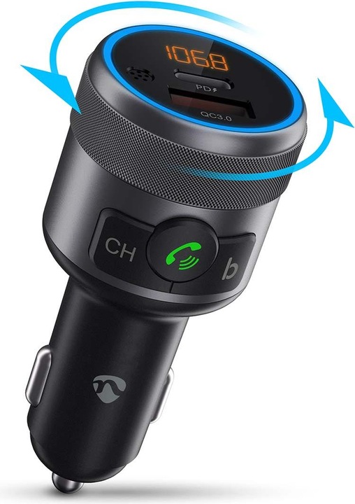 Nedis Car Audio FM Transmitter - Fixed - Hands-free - 1" - Amber Screen - Bluetooth - PD 18 W/PD 2