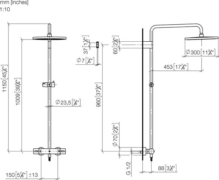 Produktbild Dornbracht Showerpipe mit Brause-Thermostat, ohne Handbrause, Ausladung Standbrause 450 mm, Kopfbrau