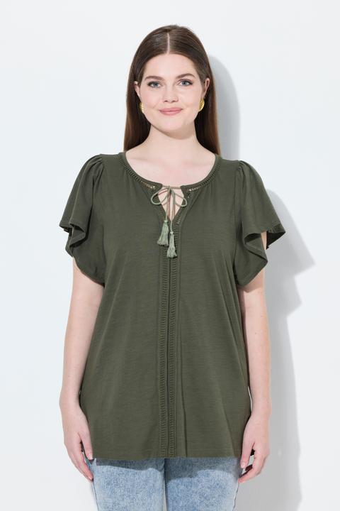 Immagine prodotto Ulla Popken T-shirt con passamano, scollo a tunica e mezze maniche ad aletta (50, 52)