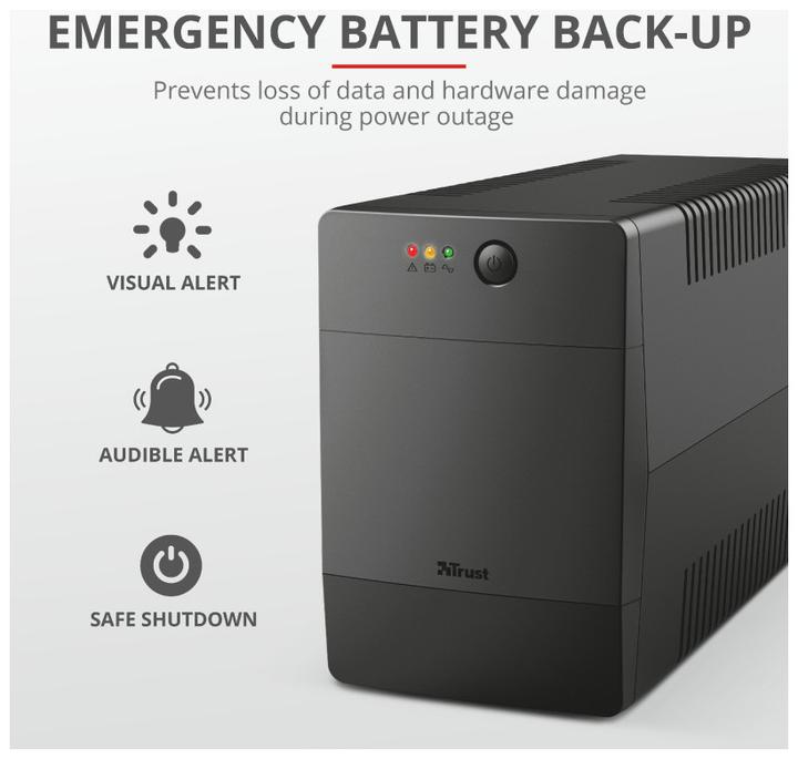 Produktbild Trust UPS||600 Watts|1000 VA|Wave form type Simulated sinewave|23504 (1000 VA, 600 W, Standby USV)