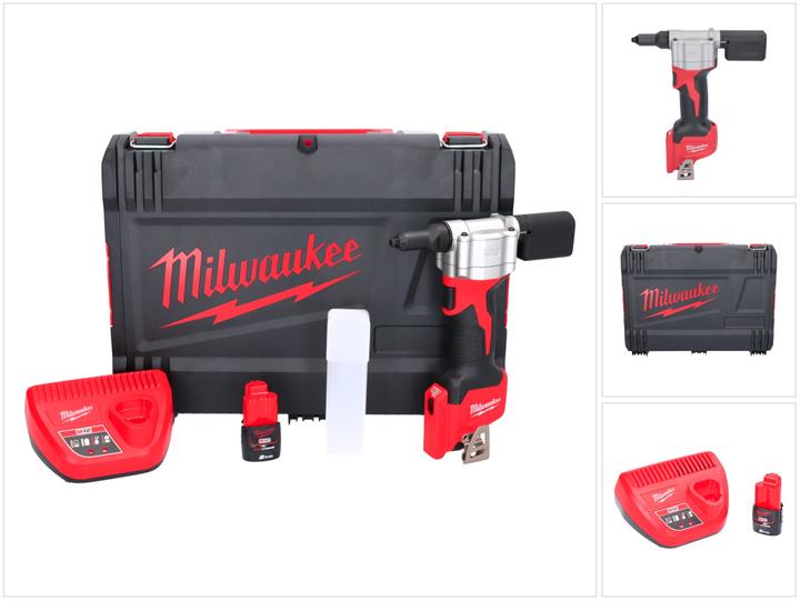 Milwaukee M12 BPRT-201X Akku Blindnietgerät 12 V 20,32 mm + 1x Akku 2,0 Ah + Ladegerät + HD Box (