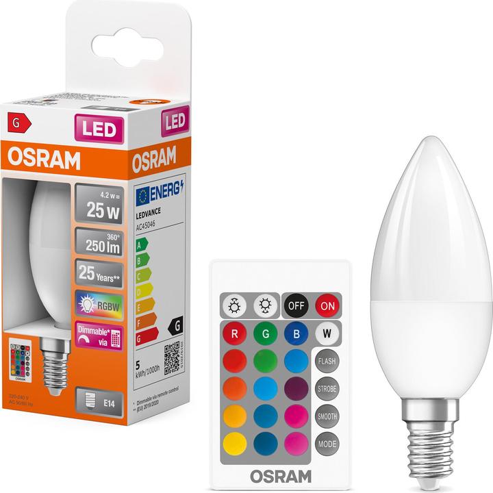 Immagine prodotto Osram Lampade a led retrofit Rgbw con telecomando (E14, 250 lm, 1 x)
