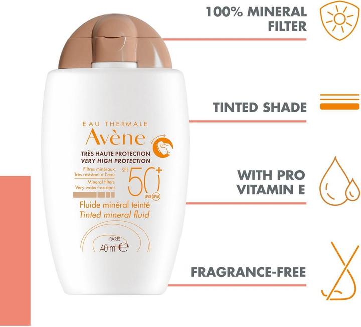 Actual product image Avène Solar fluid mineral tinted SPF50+ (Suntan cream, SPF 50+, 40 ml, 72 g)