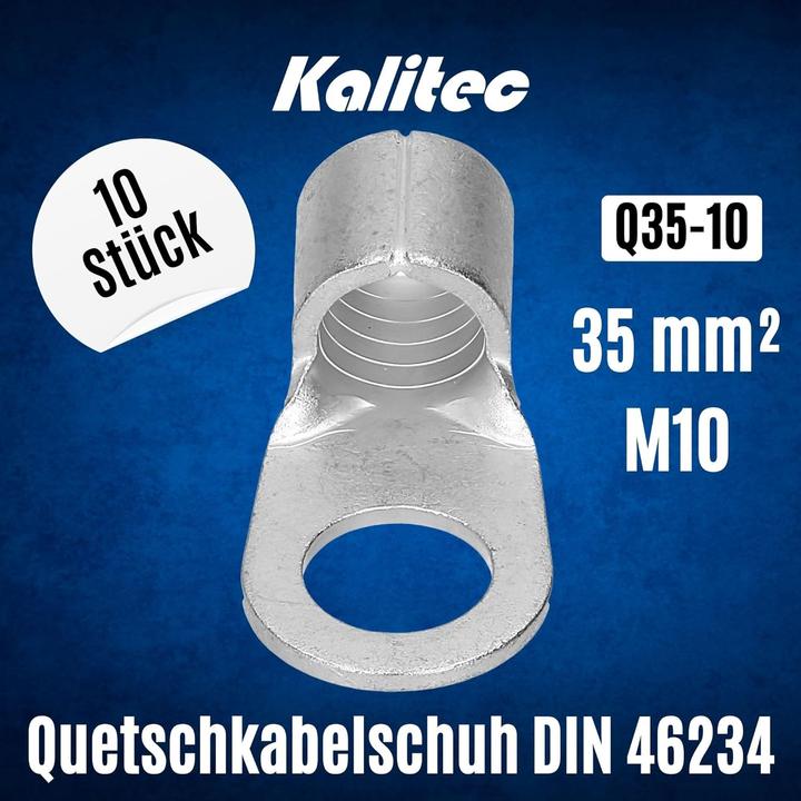 Produktbild Kalitec 10 Stück Q35-10 Quetschkabelschuh 35mm² M10 I Unisoliert I Dornpressung I Für mehr-, fein- u